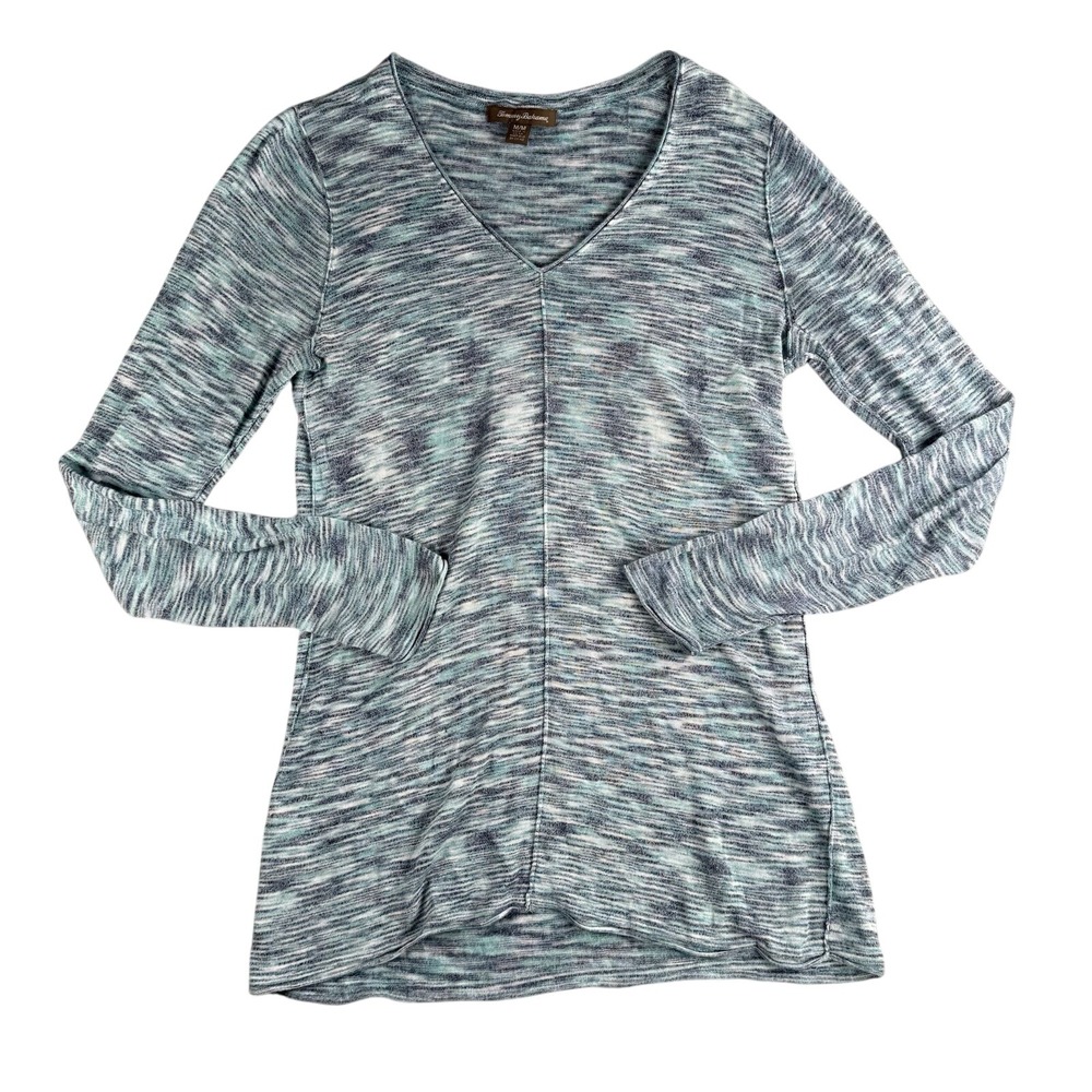 Tommy Bahama Sweater Womens M Blue Tunic‎ Lightweight Linen Rayon Casual Beach